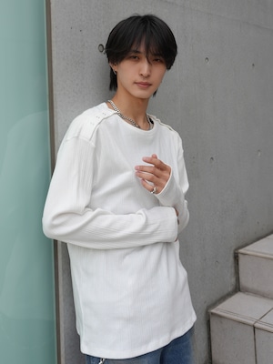 【ALUDE SELECT】Buttoned shoulder ribbed tops(2color)