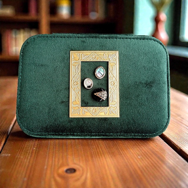 額縁のある宝石箱［深緑］チェコガラスを添えて