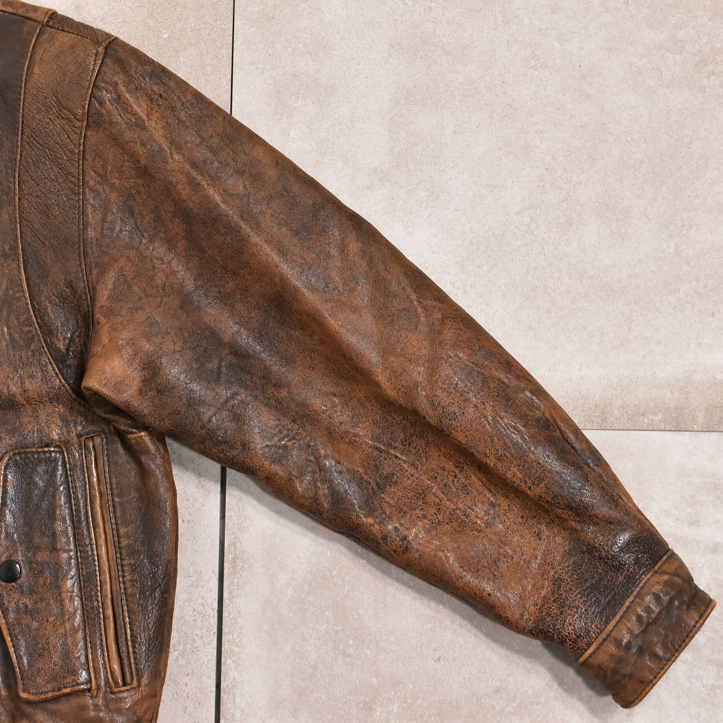90s aging processing leather jkt | 古着屋 grin days memory 【公式