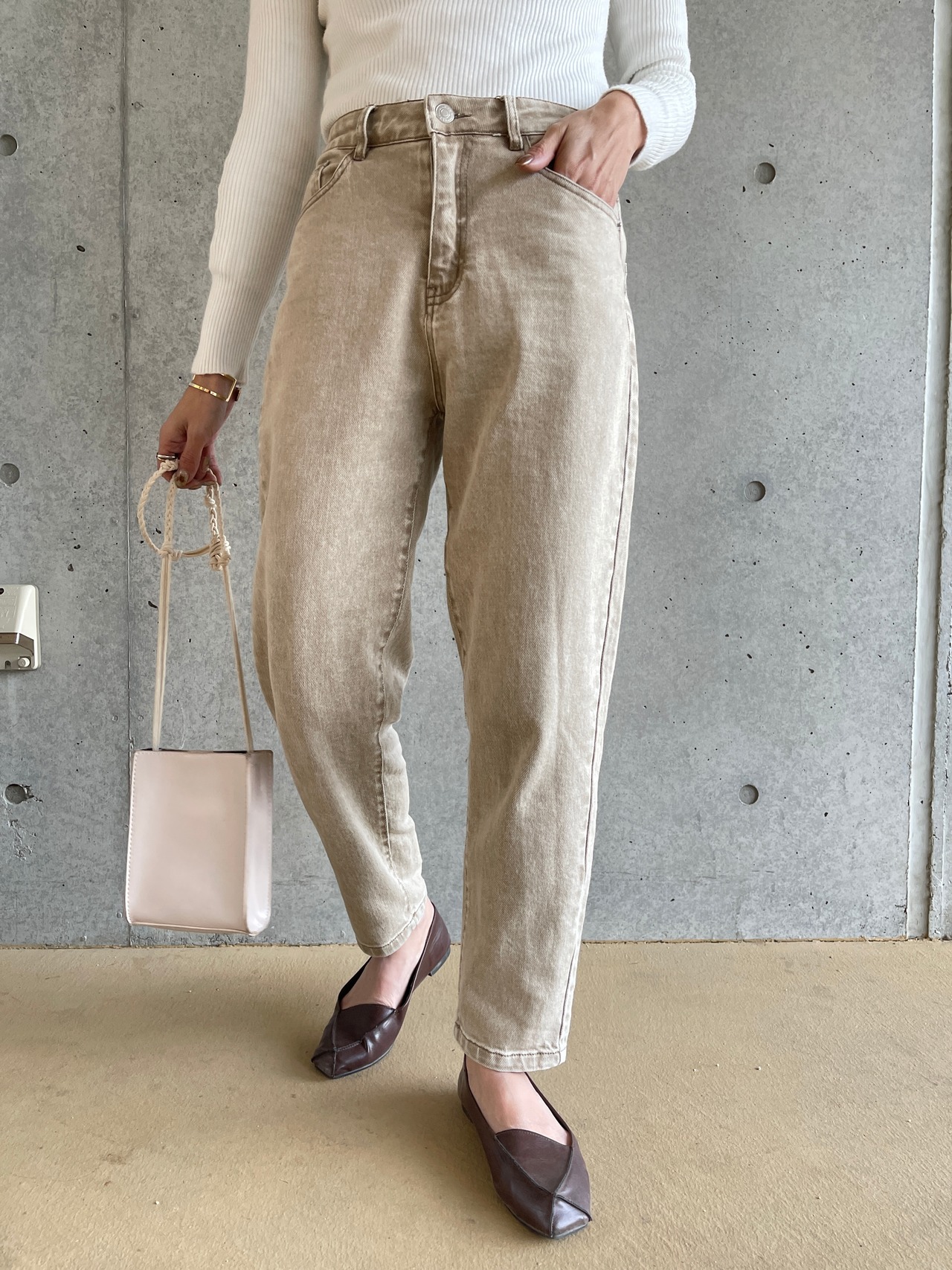 vintagewash.ハイウエストティパードストレッチdenimpt／vintage white