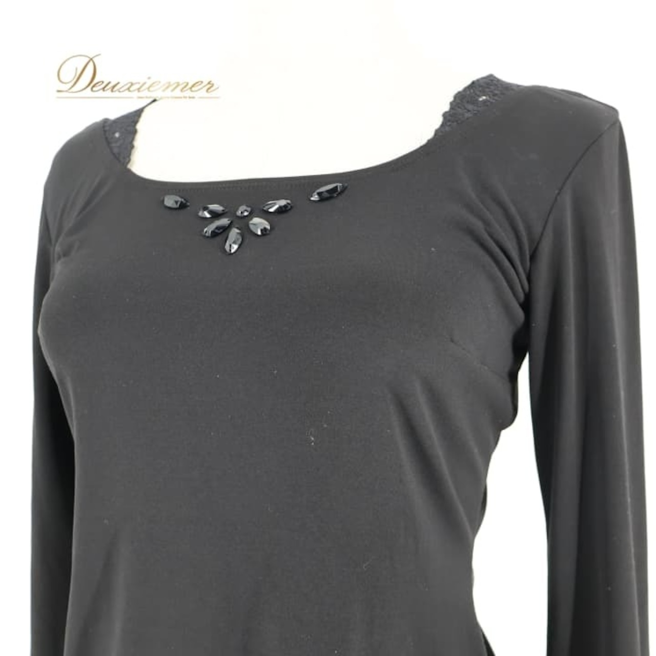 社交ダンス 衣装 トップス ブラウス ブラック系 チャコット Chacott 日本製 黒 ラインストーン レース 長袖 伸縮 ストレッチ 練習 レッスン 花 パーティー ダンス衣装 オールブラック イベント ステージ パーティー