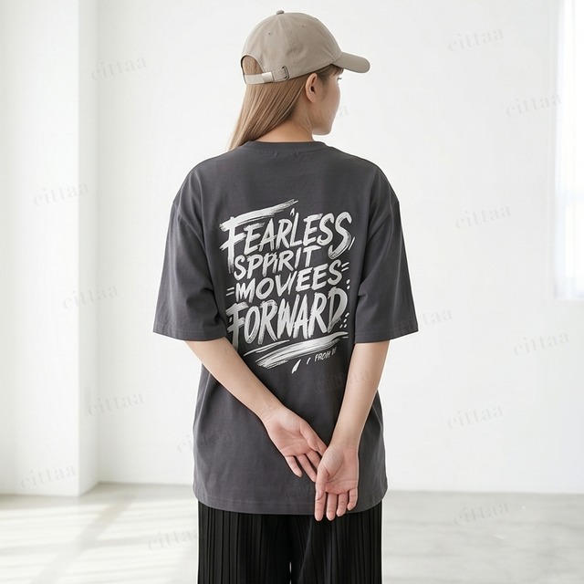 【即納】Y-4948　2026夏新作♡FEARLESSバックロゴ半袖Tシャツ　チャコール　0609