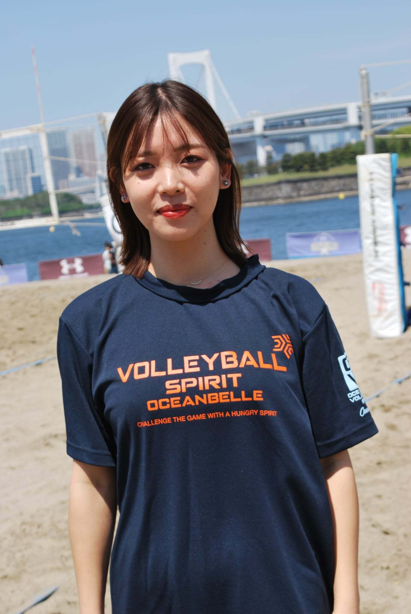 ドライTシャツ VolleyBall SPIRIT by OCEANBELLE（ネイビー×オレンジ