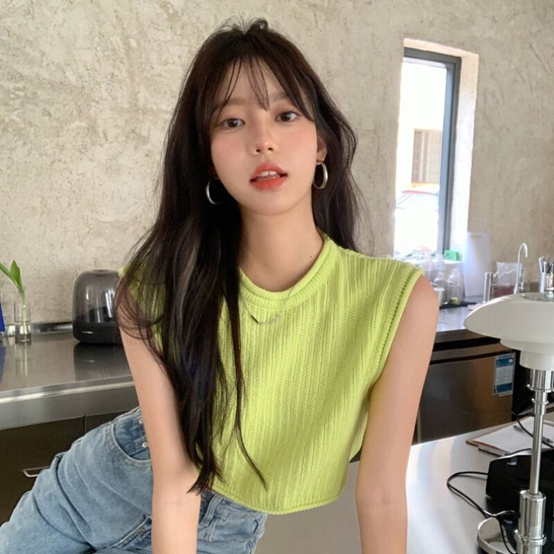 ニットサマースタイルショートルーズレッドノースリーブトップス 夏物 ヨーロピアン YY-ファッション75315838043