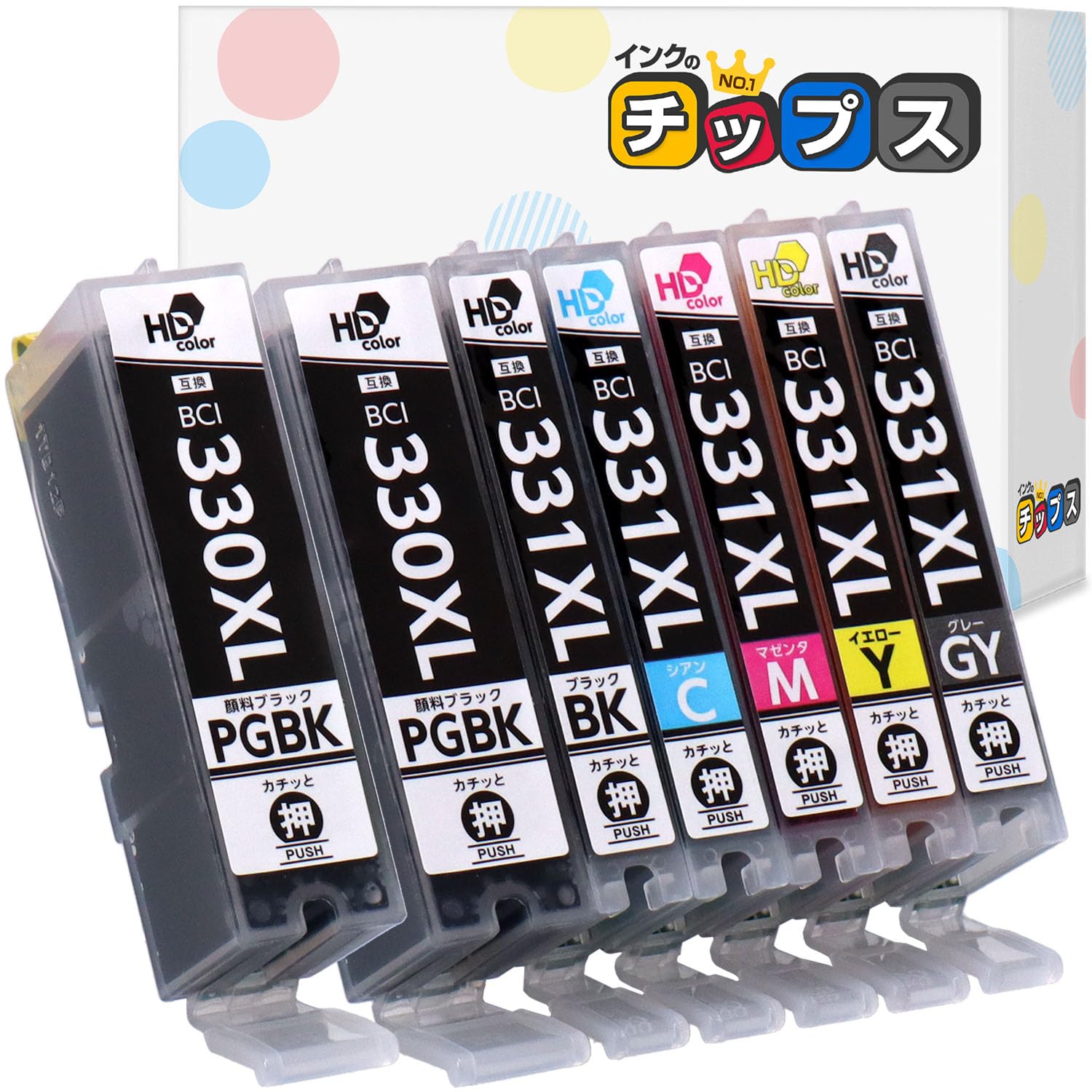 【新着特価】大容量 インクのチップス キヤノン用 BCI-330XL BCI-331XL 互換インク 331/330+6MP 6色セット + 顔料ブラック1本 <発色の良いHDカラー使用> <残量検知対応ICチップ搭載> 対応機種 : PIXUS / TS8530 / TS8630 / TS8730 / TS8830 / TS8930