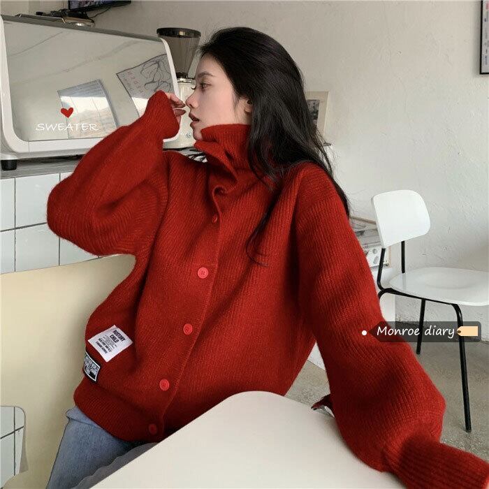 レッドセーター ルーズニットカーディガンスプリングトップス コート ロング 春物 モンロー44952890823