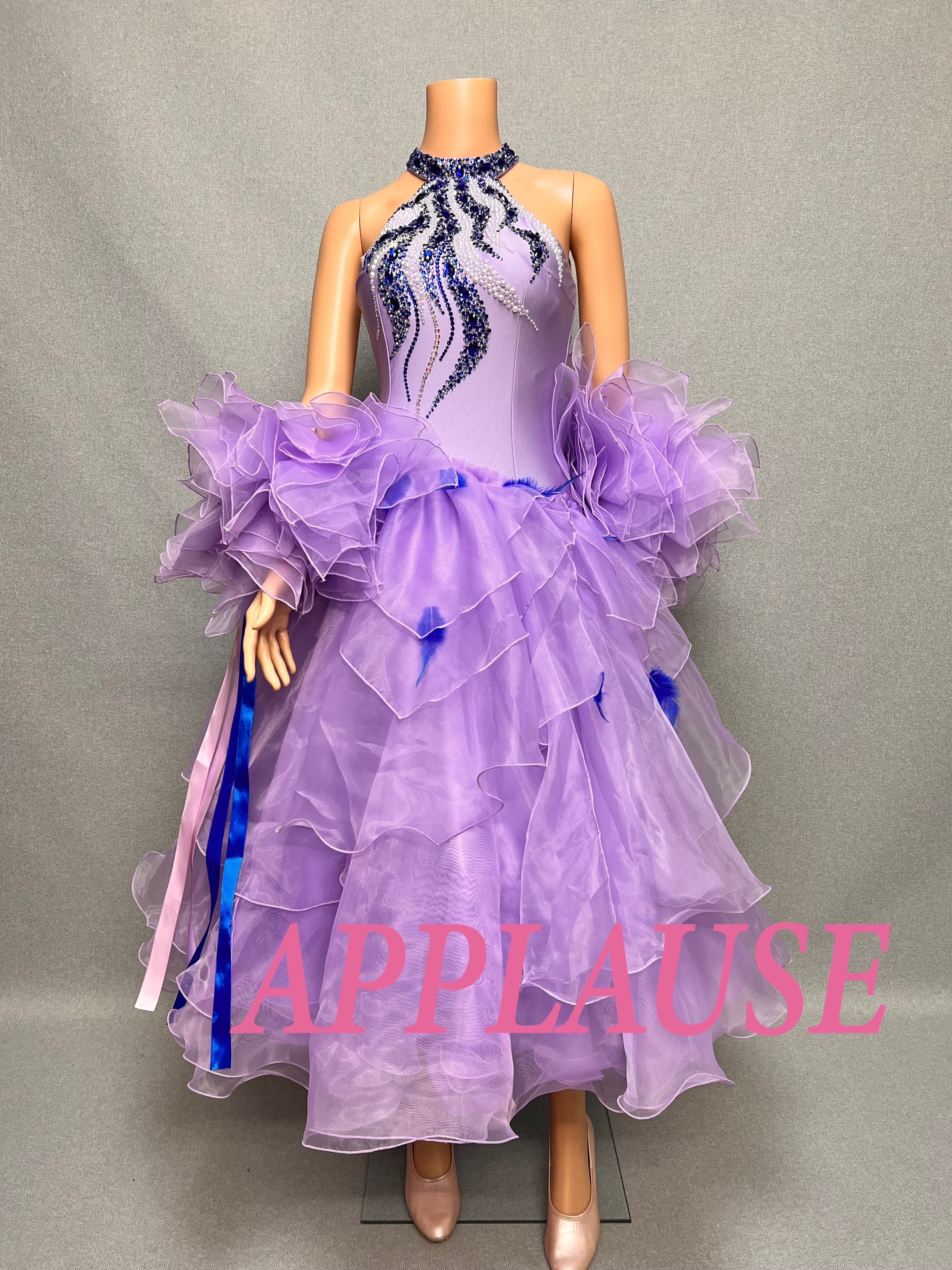 【新着】社交ダンス ドレス　スタンダード　モダンドレス　ラベンダー　M   ST-２６-３  デモ・競技用ドレス　発表会衣装　パーティドレス　ワンピース　舞台衣装