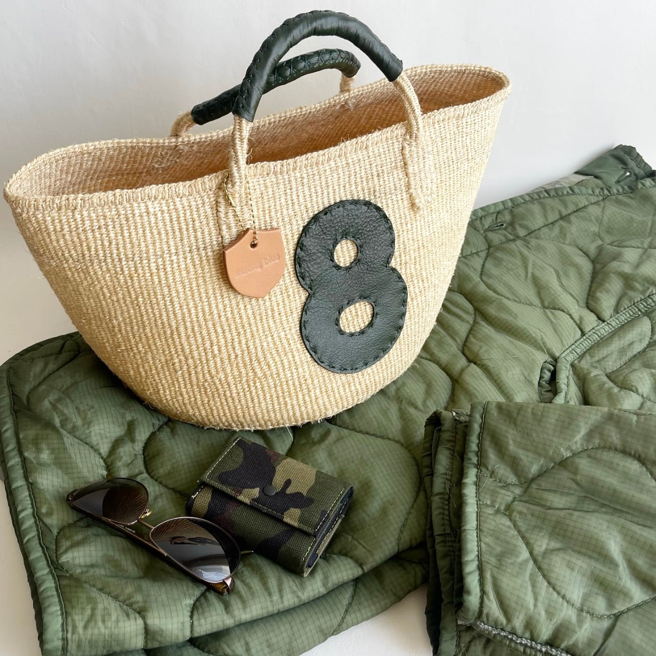 限定即納 ] NUMBER 8 BAG / ML / NaturalｘＤGREEN / かごバッグ