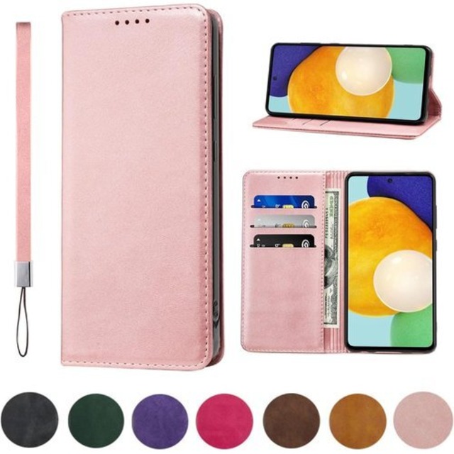 Galaxy A51 5G ケース A51 5g galaxy ケース 高質PUレザー カバー SC-54A 手帳型 カバー 財布 内蔵マグネット SCG07 ケース 携帯カバー カードポケット カード入れ スタンド機能 シンプル スプラット同梱 携帯ケース スマホ 保護 レトロ ピンクゴールド 977