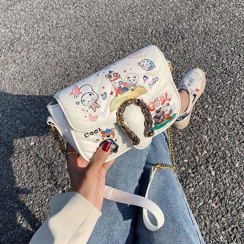 新しい小さなバッグ女性のバッグ2020夏の新しいトレンディなワイルドチェーンショルダーメッセンジャーバッグネット赤い落書き小さな正方形のバッグ Tiancai_Wing_Bag3209768