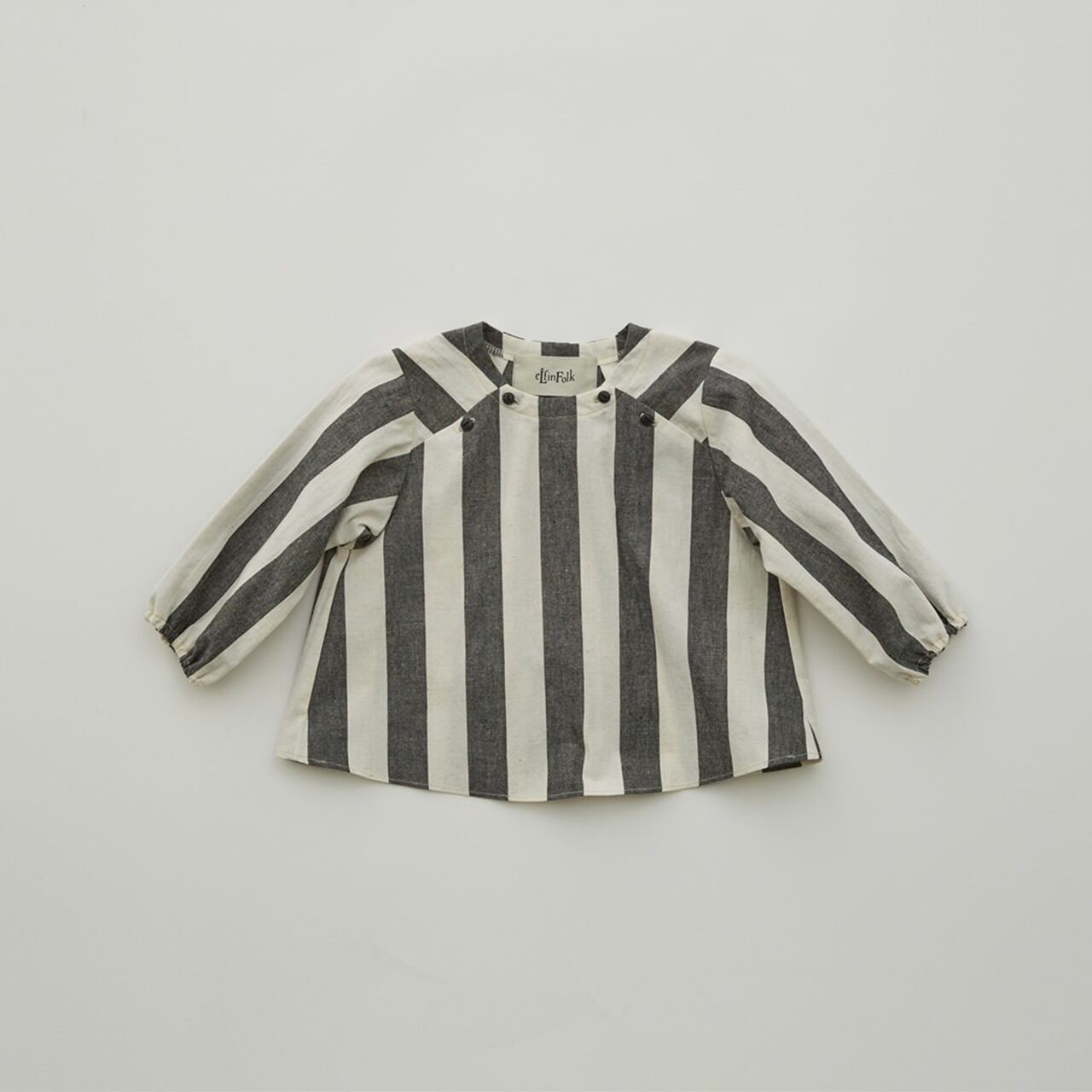 eLfinFolk(エルフィンフォルク)/ Cotton linen Wide stripe baby blouse / black / 80,90cm