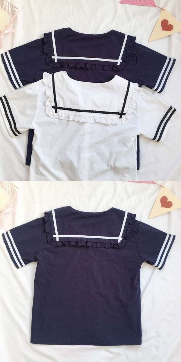 セーラー 風 トップス 病みかわ ゆめかわ ボタン 半袖 2019 夏 可愛い