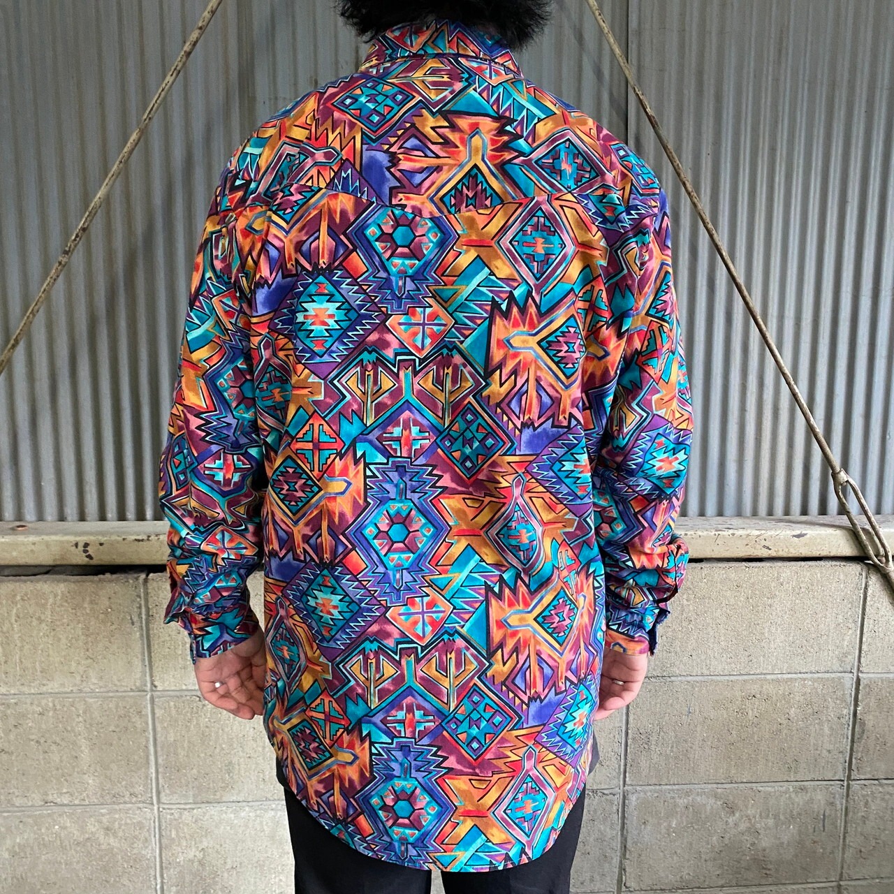 90年代 USA製 ROPER サイケデリック ネイティブ柄 長袖 ウエスタン 