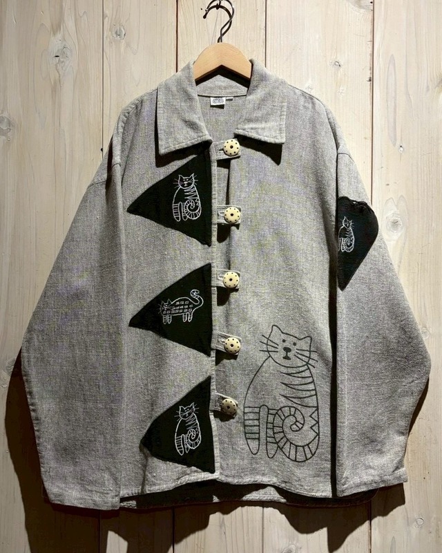 【a.k.a.C.a.k.a vintage】Cat Design Vintage Cotton Jacket