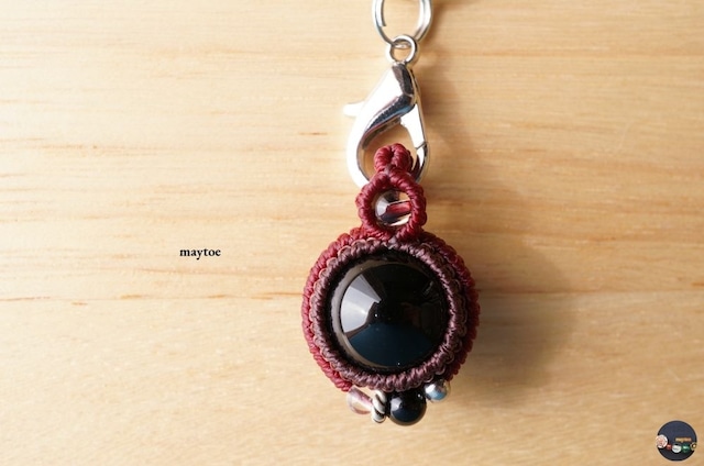 モリオン(黒水晶) -財布やポーチにしまえるお守り石キーホルダー - wine-red -＜お守り&魔除けに＞