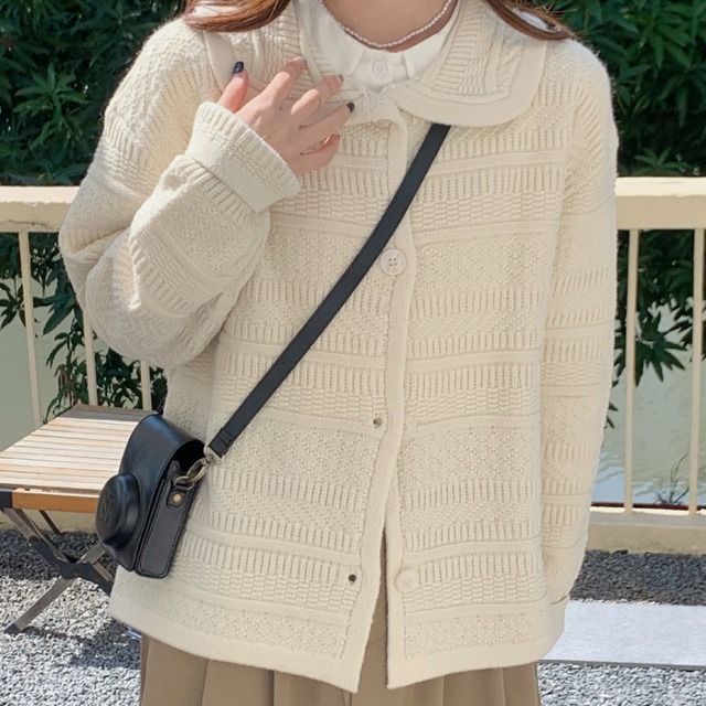 ラウンドカラーニットカーディガン　T0392