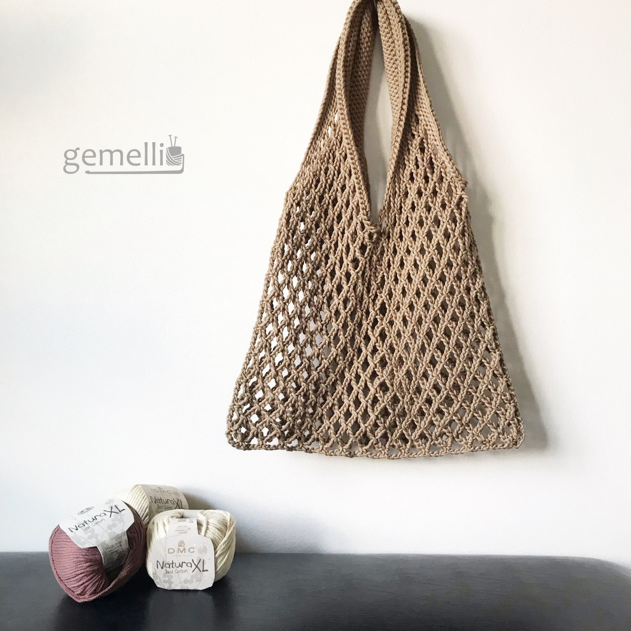 エコバッグ 編み込みデザイン 編み図】NaturaXL ネットバッグLL | gemelli