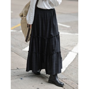 tiered check long skirt　J00350