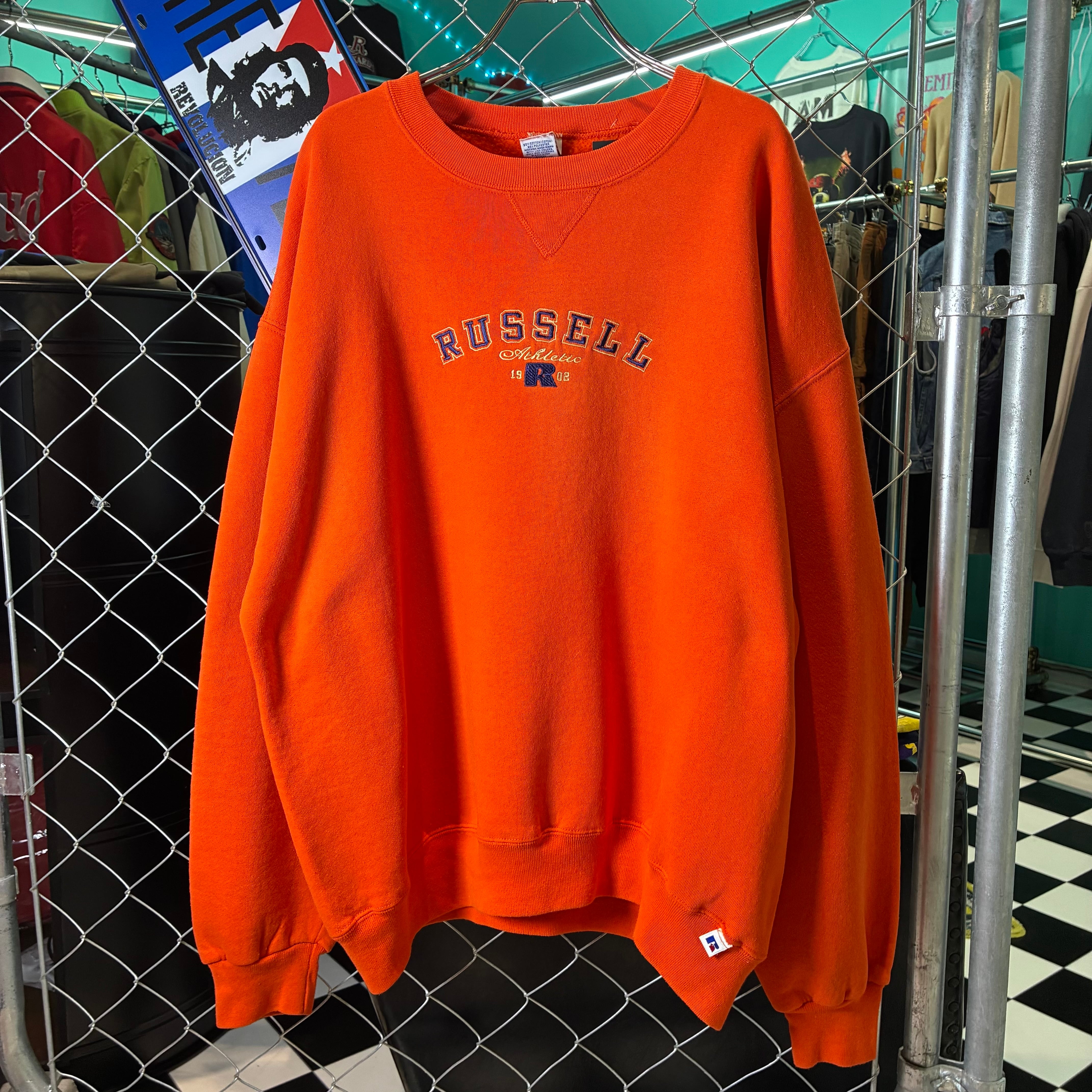 ラッセルアスレチック　スウェット　90s USA製 TEXAS アーチロゴ　XL 90s RUSSELL ATHLETIC ロゴスウェット オレンジ ラッセルアスレチック
