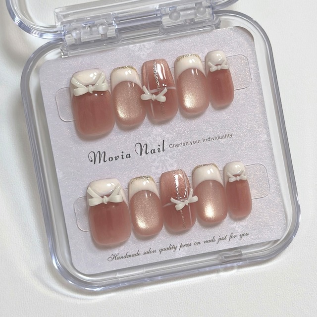 ゴールド204XS～213Mシャンパンマグネットフレンチガーリー量産型地雷系ネイルチップ現品