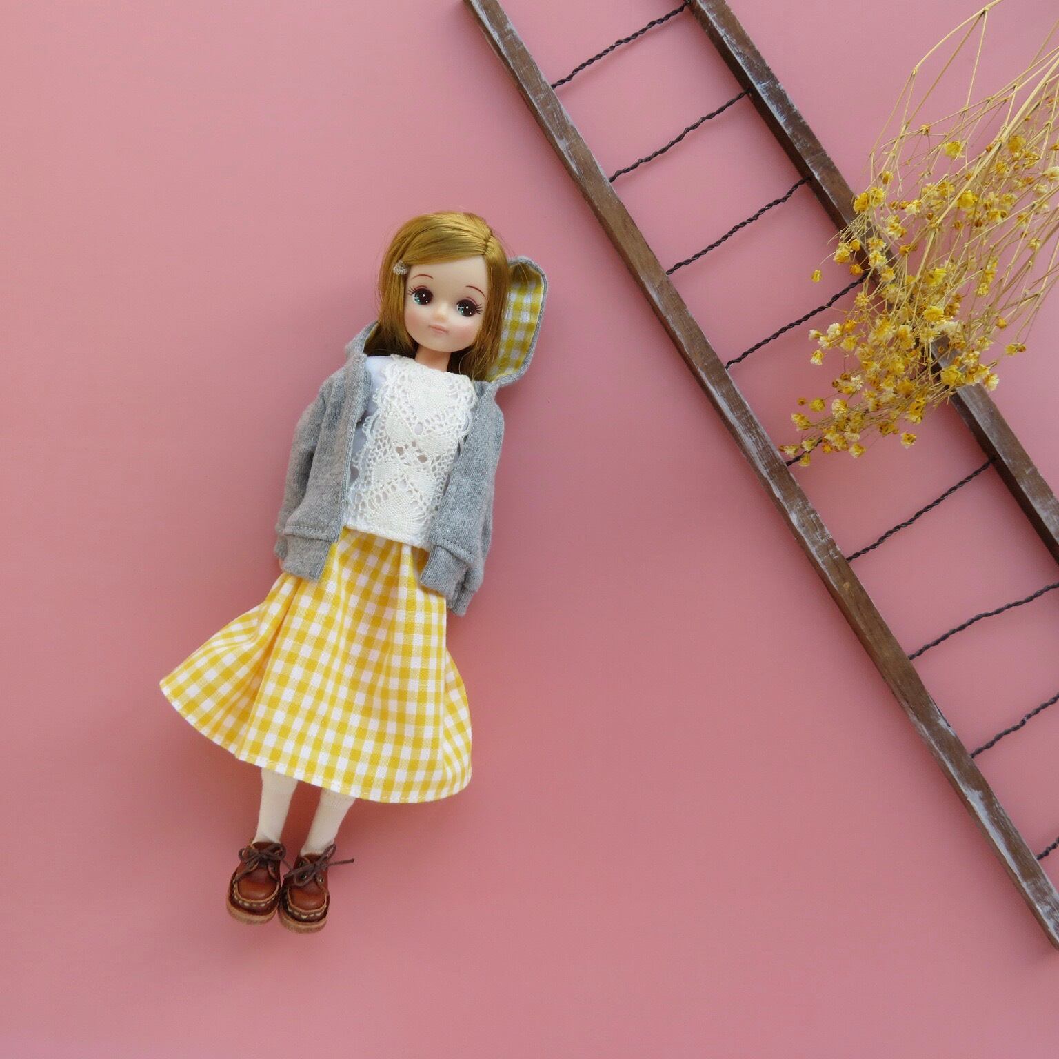 3点セット】パーカーコーデ（ピンクチェック）リカちゃん | dollkamiyu