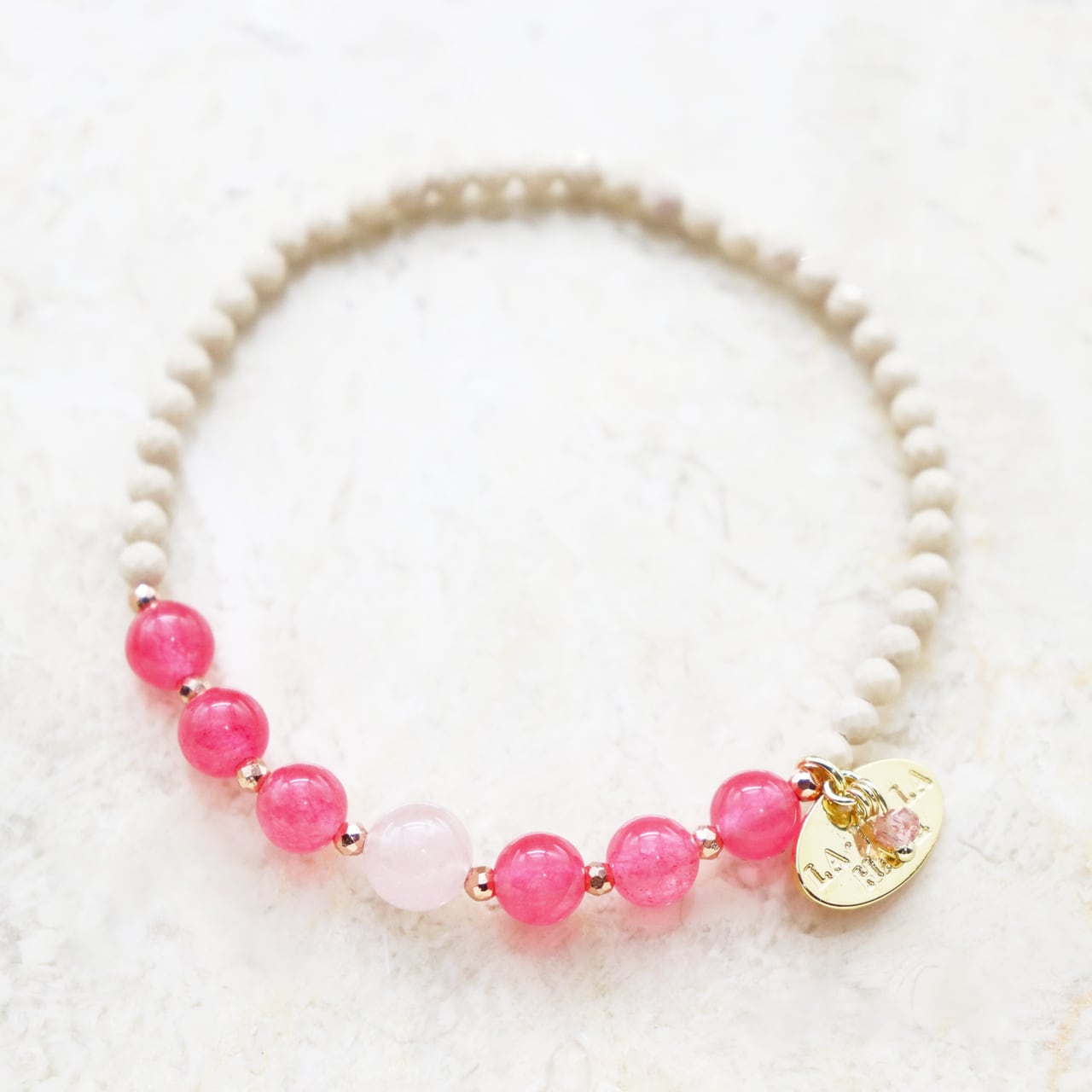 【Blooming Pink Roses】ローズクォーツ×ピンククォーツァイト×リバーストーン ブレスレット | LA・JOLLA HALE  ONLINE SHOP