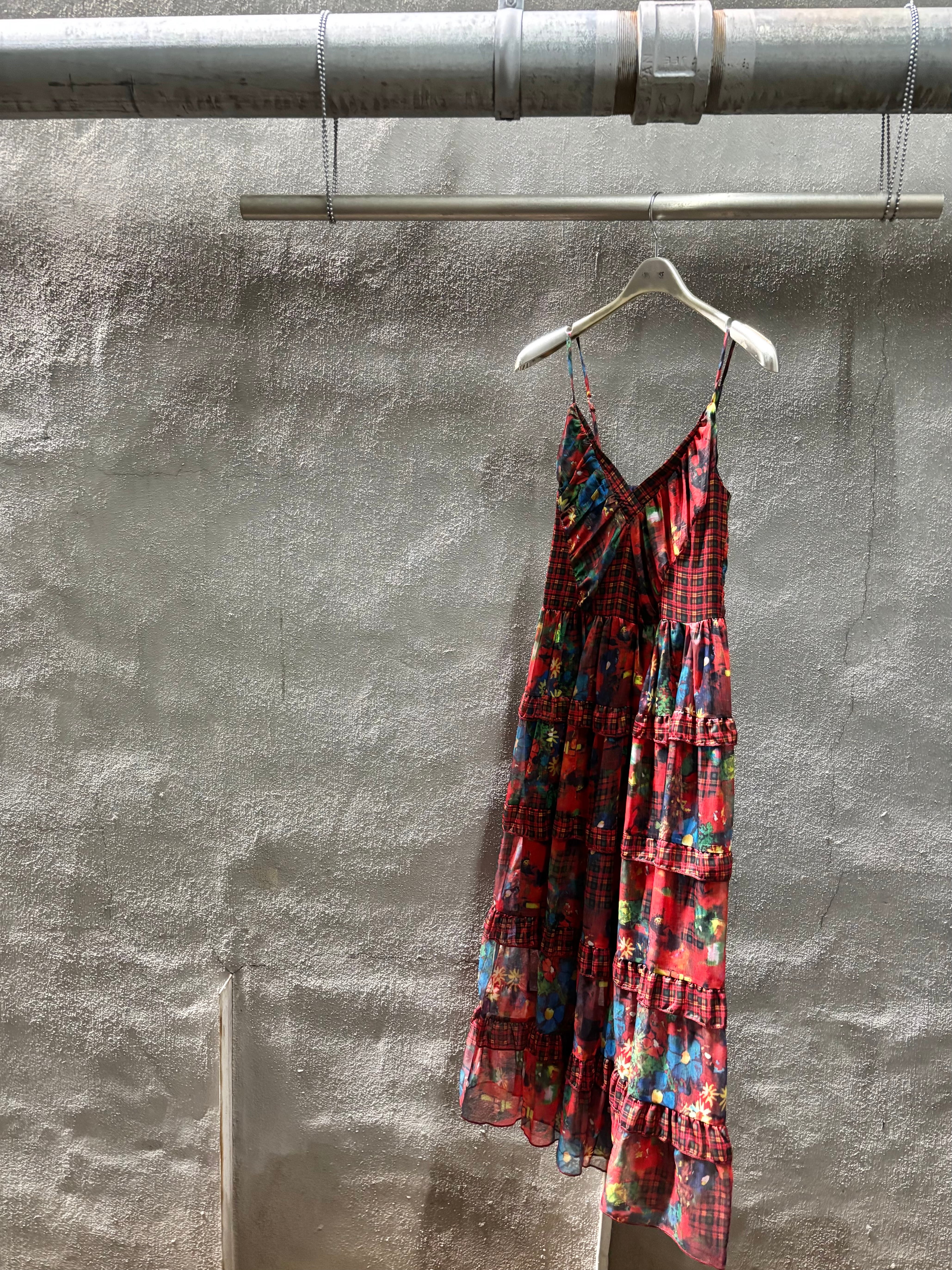 red flower × check print cami one-piece ワンピース キャミワンピ