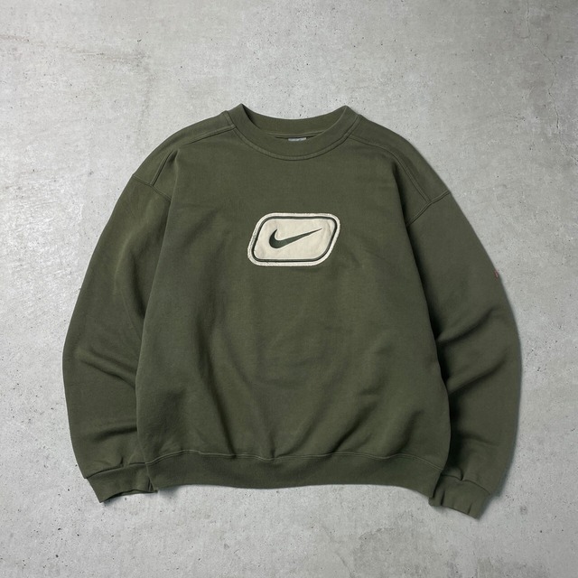 00s NIKE スウェット ユーロナイキ スウォッシュ カーキ センターロゴ 