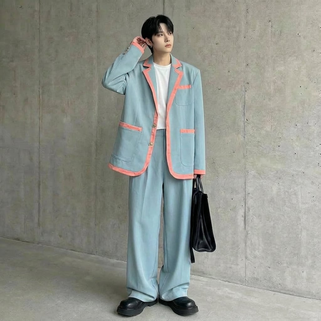 トリミングデザイン ルーズカジュアルスーツ セットアップ 3カラー D10696