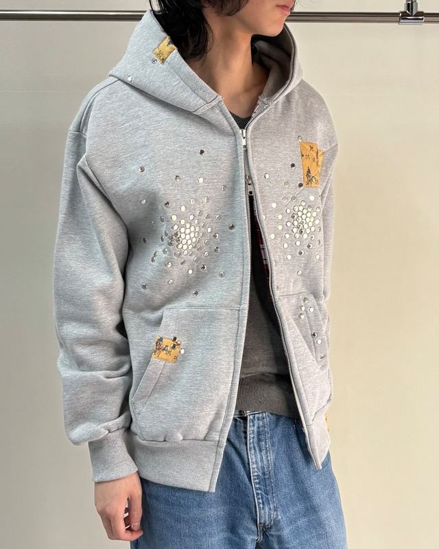 【Hannah Creak】Studded Hoodie Double Zip Grey