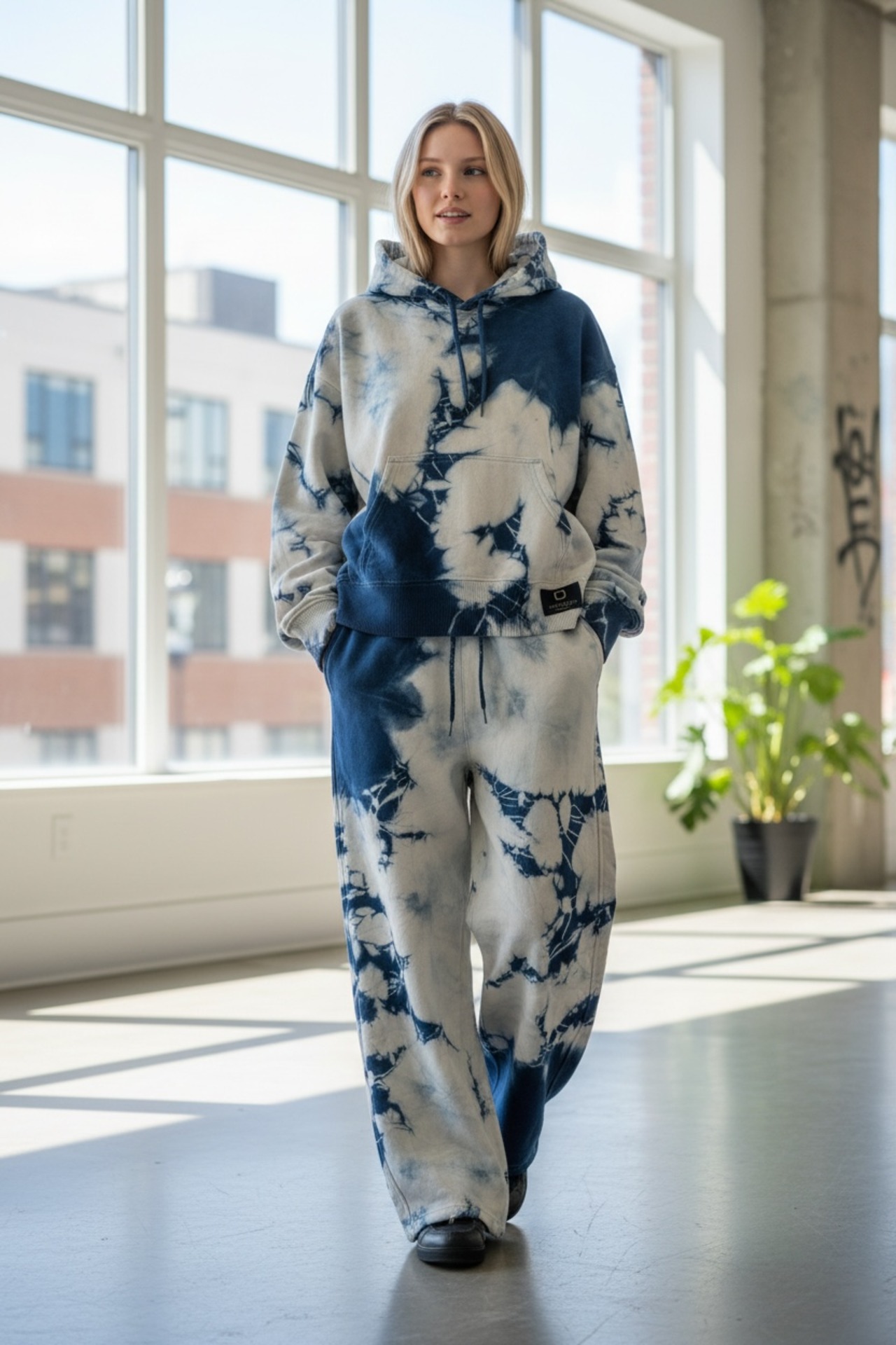 【数量限定販売】 裏起毛藍染めタイダイスウェットパンツ 雪だるま