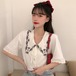 ✞ シャツブラウス大人女子☆スタンダードレース半袖スリーブトップス ショート レトロ ステッチ ✞ゴスロリ SM ミリ 甘ロリ クラロリ 和ロリ エレガント 黒ロリ 姫ロリ 華ロリ BB-BB1906054