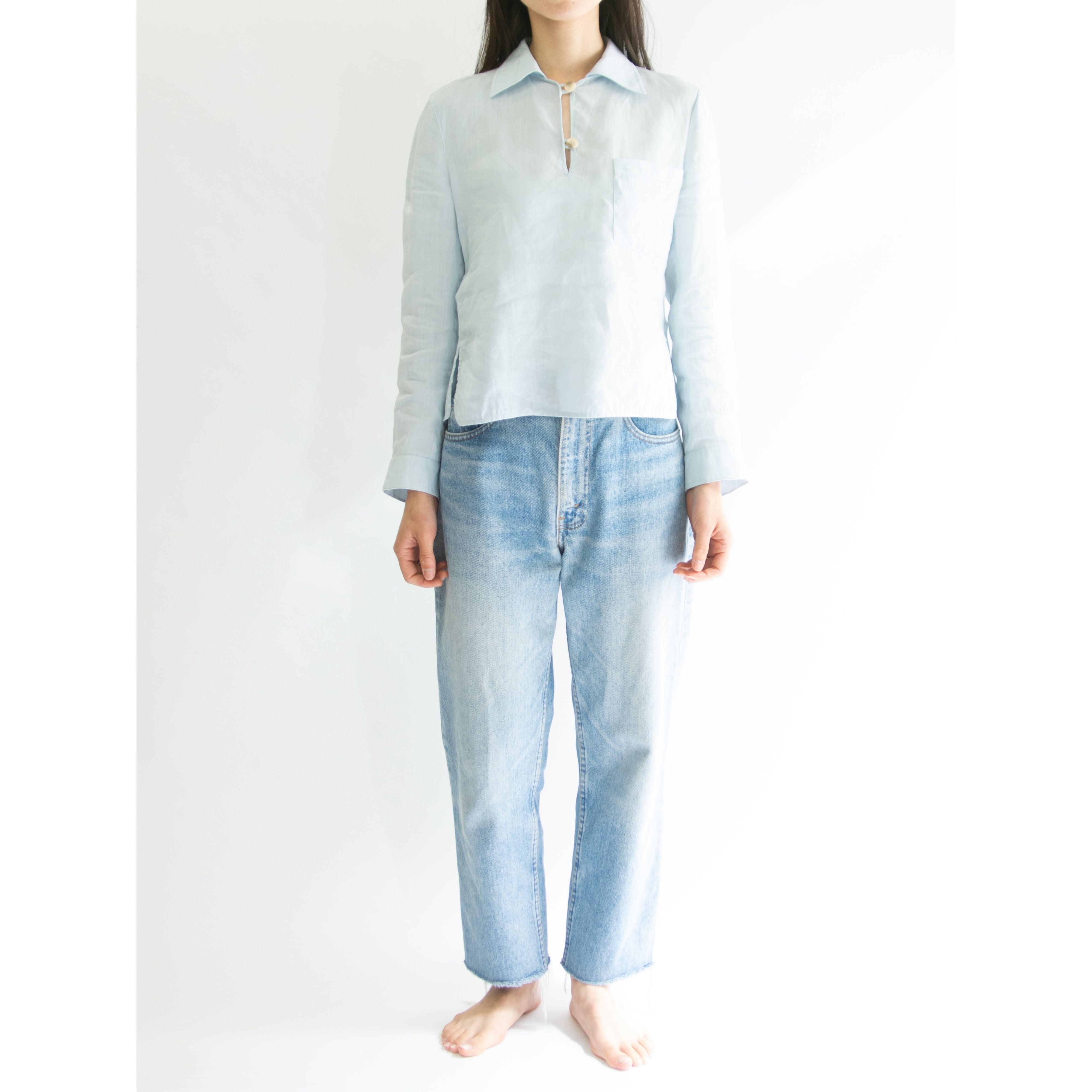 【GIORGIO ARMANI】Made in Italy 100%Linen Pullover Blouse（ジョルジオアルマーニ イタリア製リネン プルオーバー ブラウス）