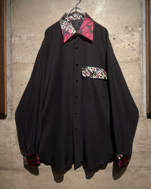 【Caka】Switching Design Vintage Loose L/S Silk Shirt