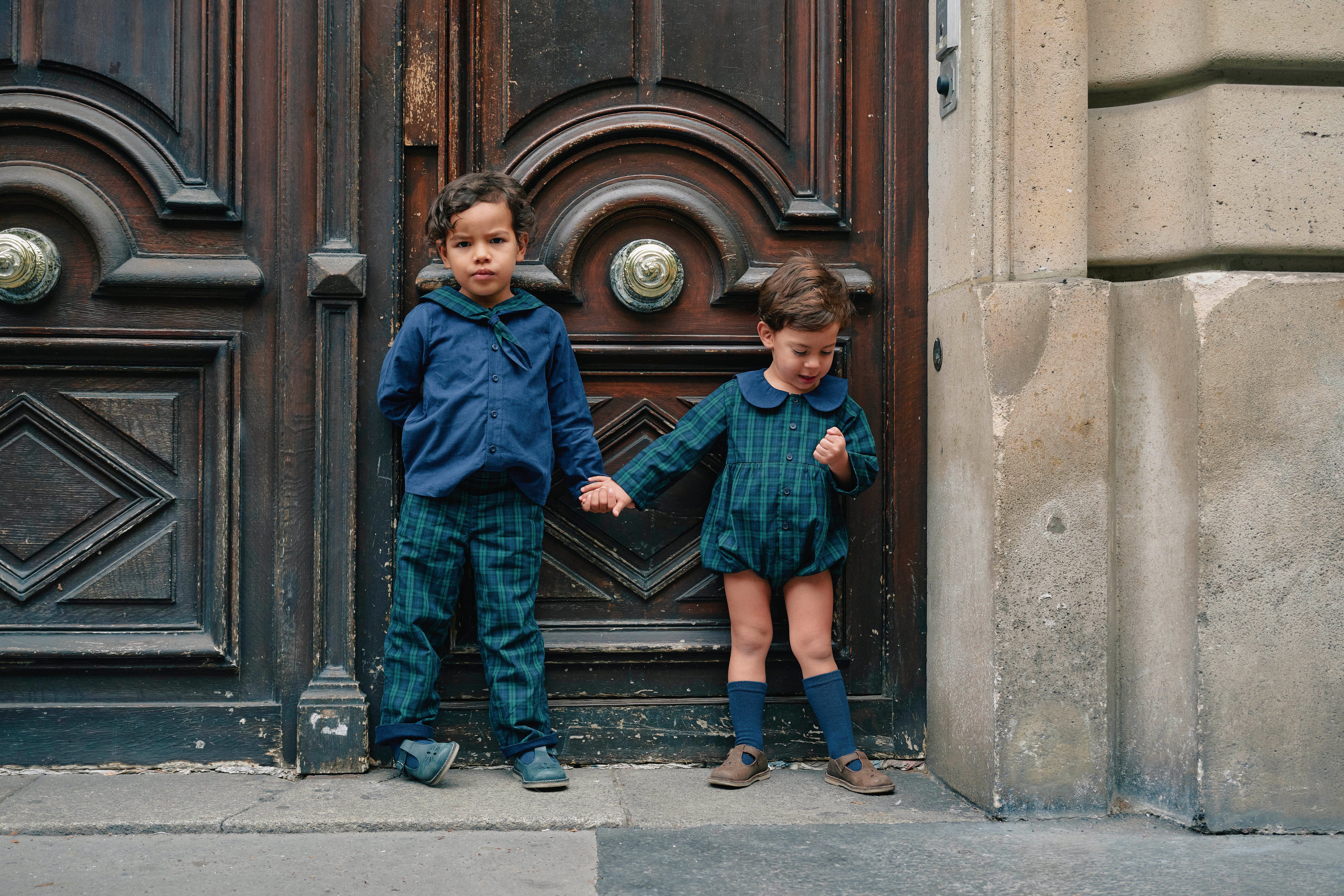 【予約/送料無料】Romper BAC - tartan green& blue / Maison Marelle
