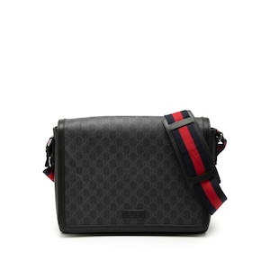 グッチ GGスプリーム ショルダーバッグ メッセンジャーバッグ 474138 ブラック グレー PVC レザー メンズ GUCCI 【中古】
