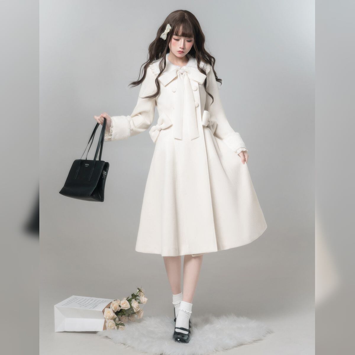 ガーリーホワイトダブルブレストコート | Maiden's Rêve