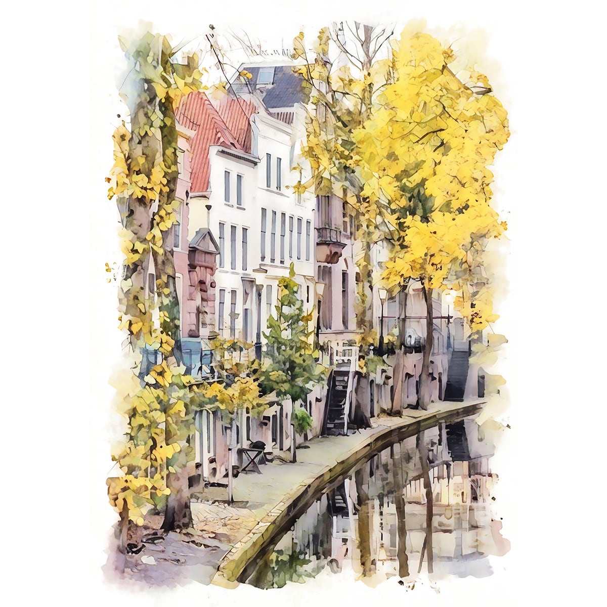 額縁.絵画.水彩画.インテリア.アンティーク.教会.風景画.街並み 絵画 風景画(街並み) オランダ ユトレヒト インテリアアート額