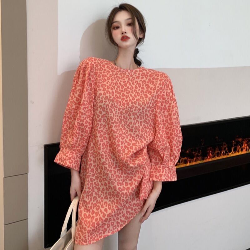 レオパードプリント柄ドレス ルーズ薄手ショートスカート サマーレッド ストリート 夏物 YY-ファッション69074577250