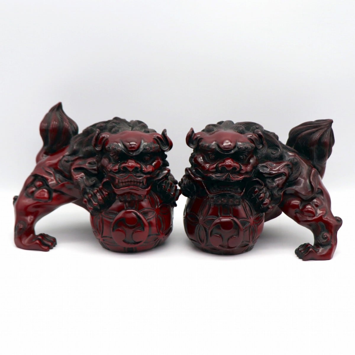 玉乗り獅子・狛犬・シーサー・2体セット・置物・No.210513-25・梱包 