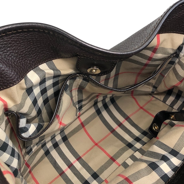 BURBERRY バーバリー ショルダーバッグ ダークブラウン ロゴ レザー ホーボーバッグ vintage ヴィンテージ オールド czmhjj