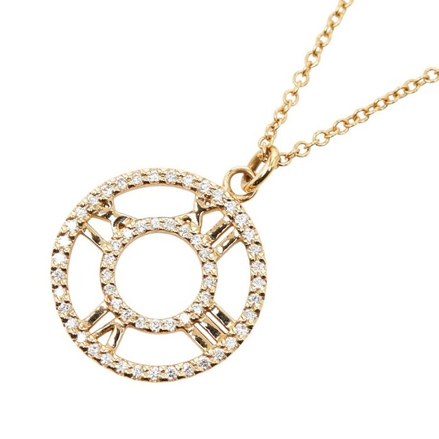ティファニー アトラスオープンメダリオン ダイヤ ペンダントネックレス K18YG イエローゴールド 750刻印 レディース TIFFANY&Co. 【中古】