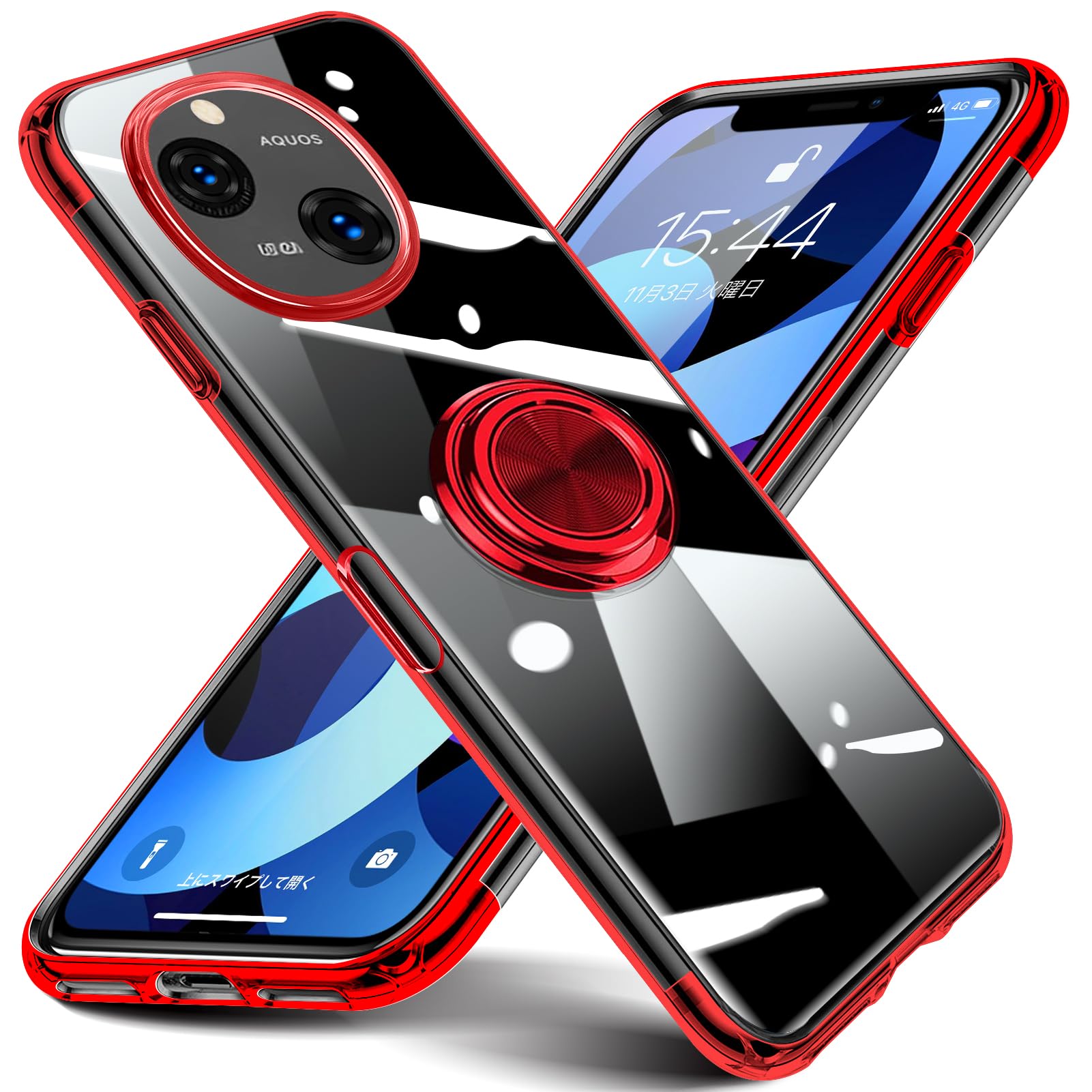 WZOYXOC と互換性のある AQUOS R9 用のケース リング 透明 柔軟 メッキ加工 TPU 耐衝撃 レッド