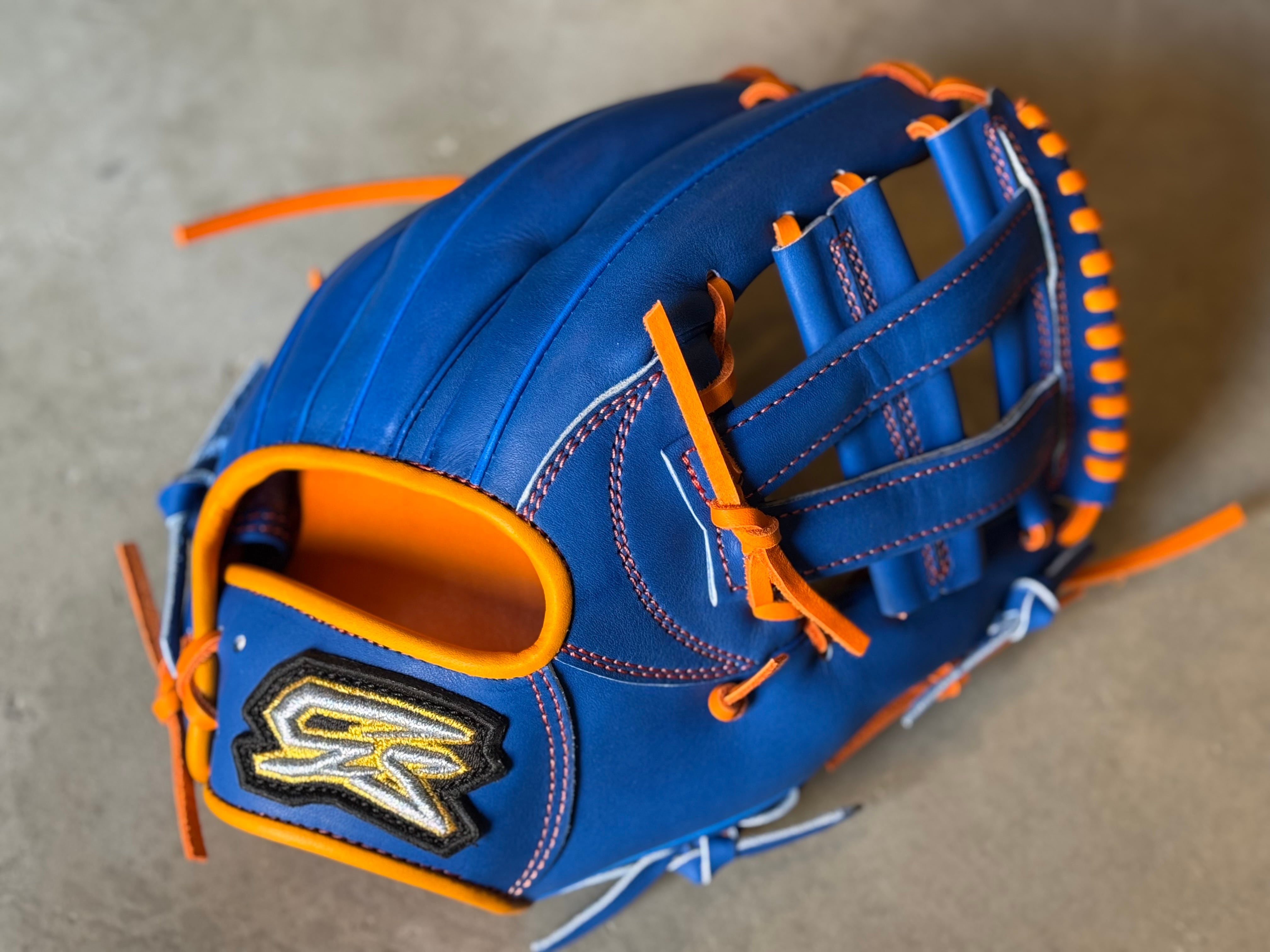 限定モデル【GS】軟式用グローブ 内野手用 鬼サード型 ブルー×オレンジ