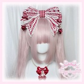 ♡【全3色】MAID Strawberry ギンガムチェック ドット柄リボンフリルカチューシャ pink ♡