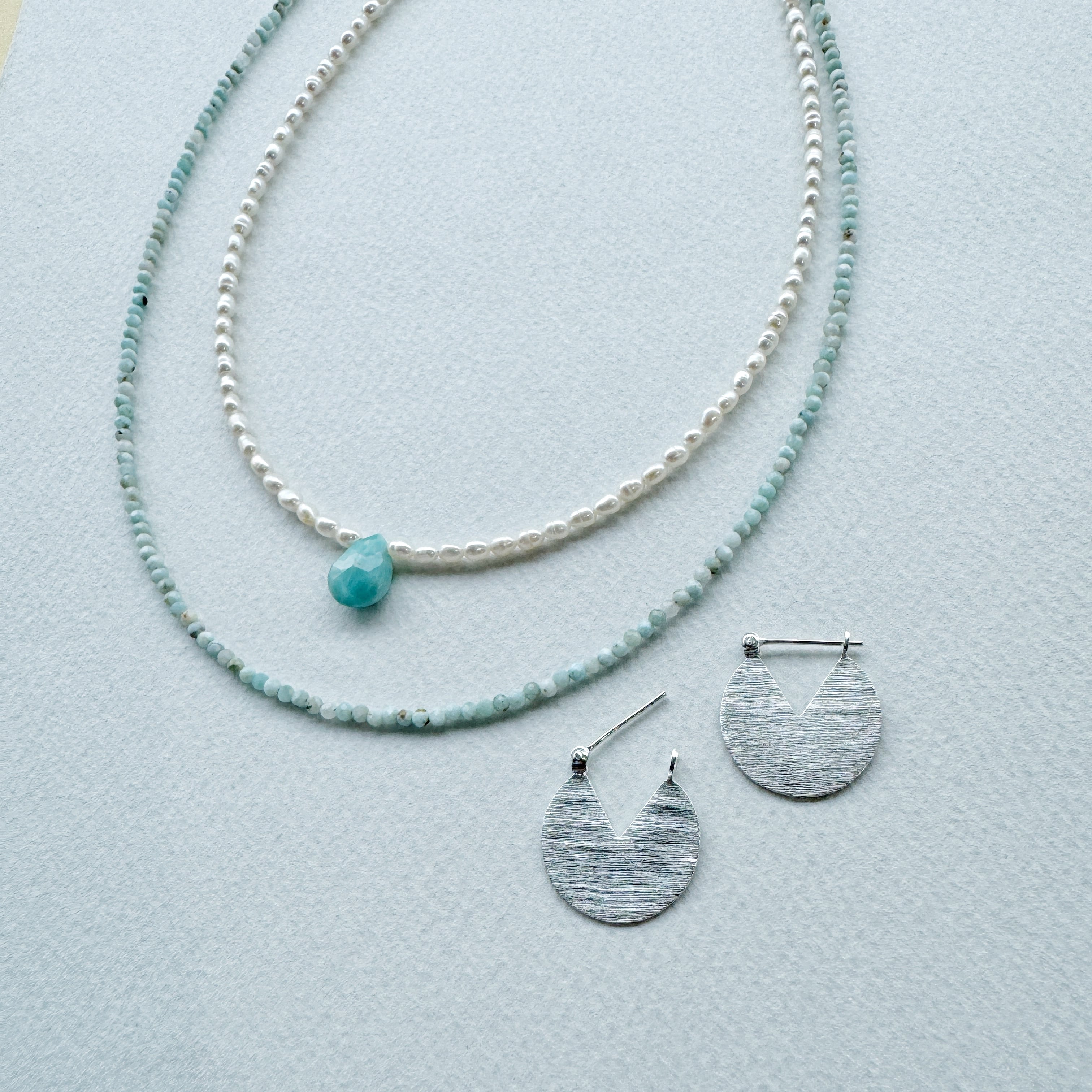Lagoon Original ベビーパール とラリマー 雫 ネックレス 40/45/50 cm