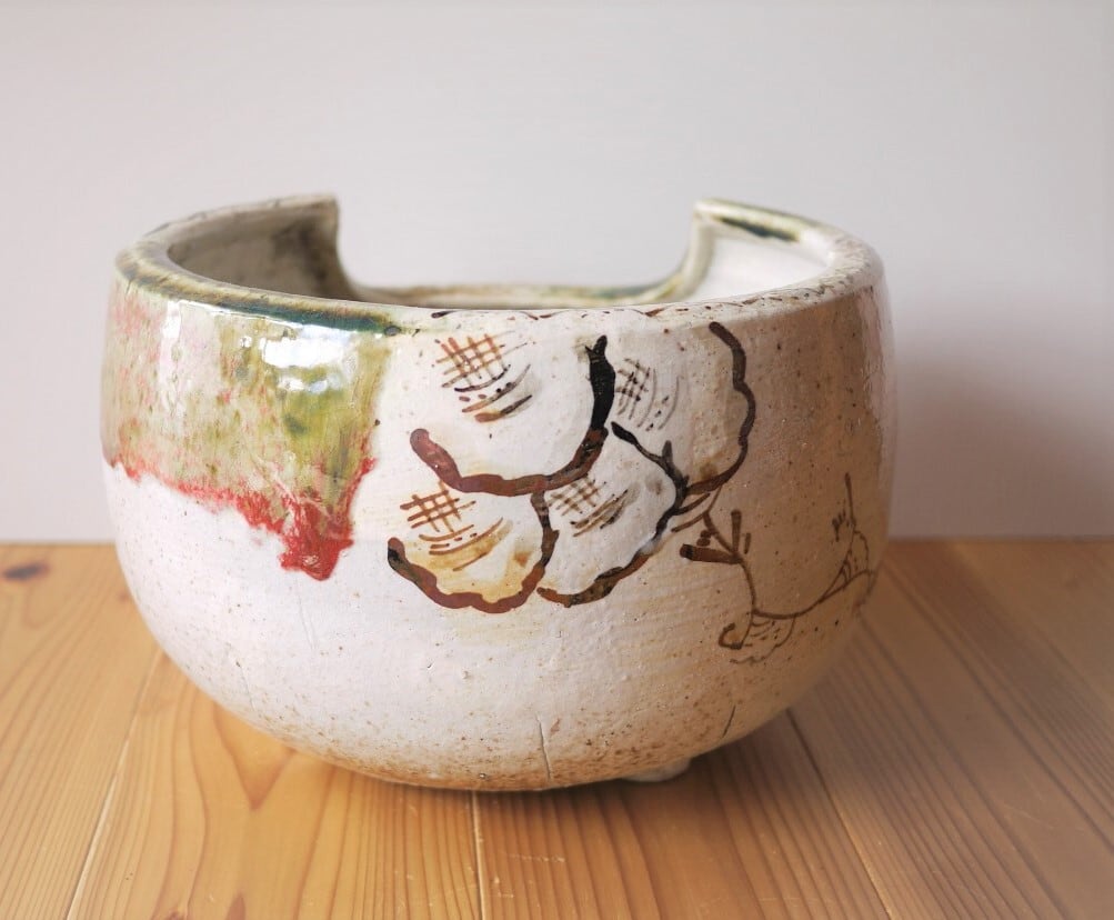 織部焼 陶器風炉 道安型 瓶掛 茶道具