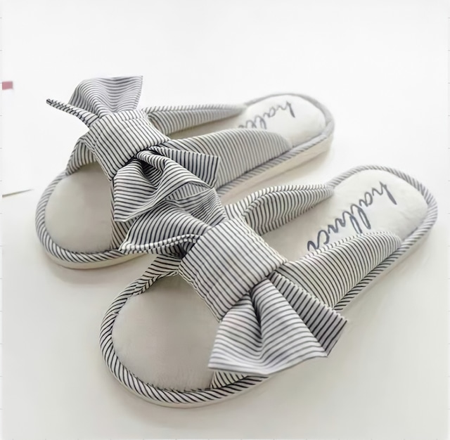 【2color/2size】 Striped ribbon design room slippers　P451