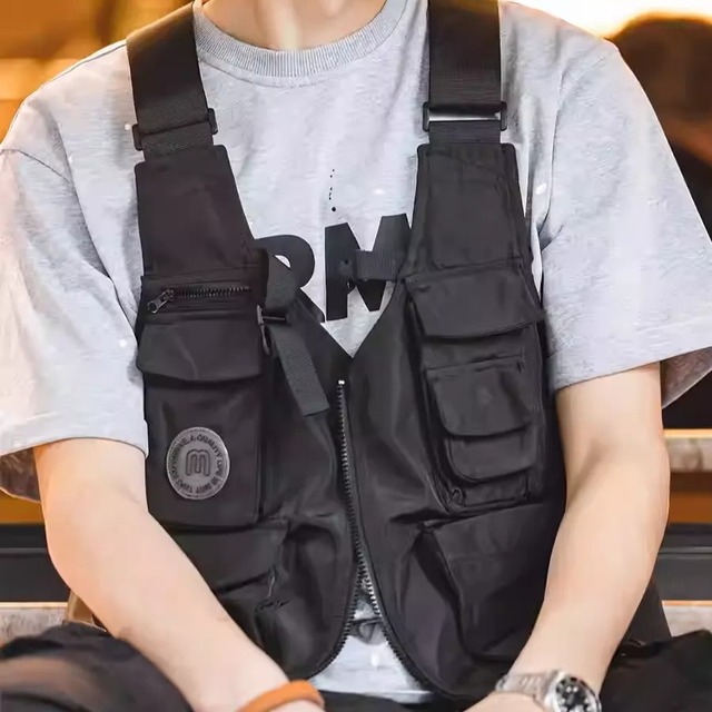 ジップアップ 多ポケット オーバーサイズ ユーティリティベスト 2カラー H00013