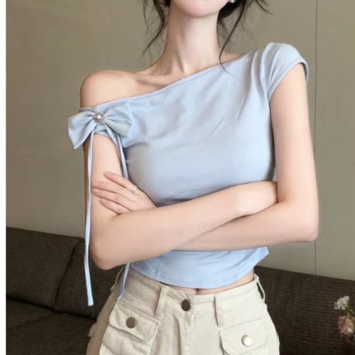 2色／アシメショルダーリボントップス ・14463